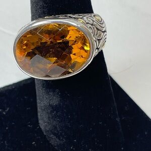 Sterling Silver18K Faceted Citrine Oval Statement Ring Size 7.5